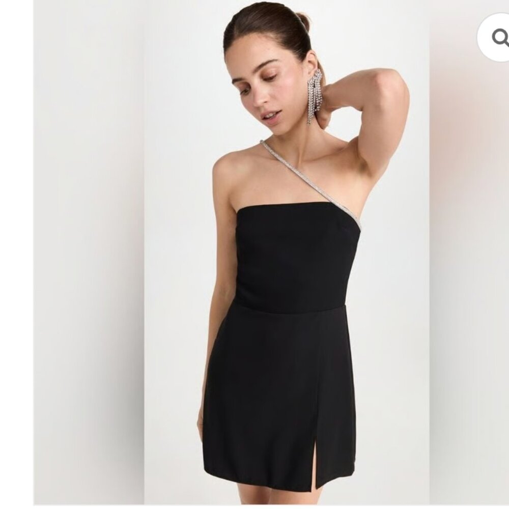 Amanda Uprichard Dream Diamante Strap Cocktail Dress Black Black Gem Mini Size M
